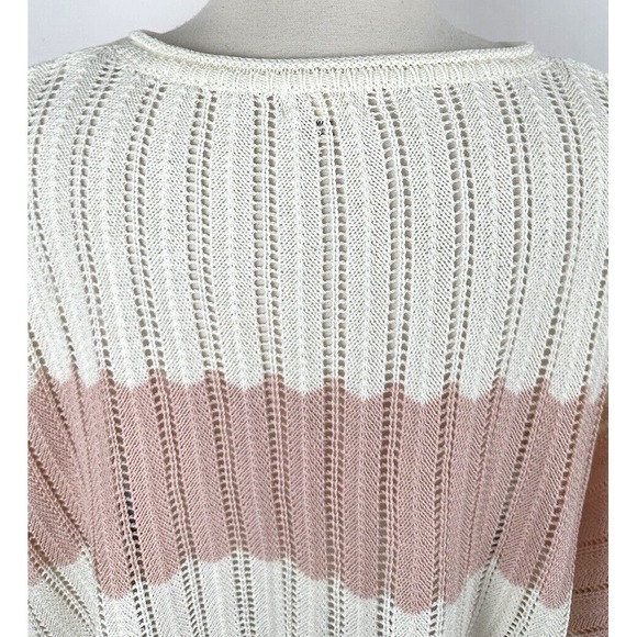 NEW POL Boxy Oversize Sweater LARGE Ivory Blue Pink Stripes V-neck Drop Shoulder - Picture 9 of 13